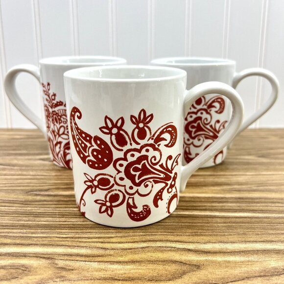 Corelle Coordinates Set of 3 Red Paisley Coffee Mugs Stoneware - Picture 10 of 12